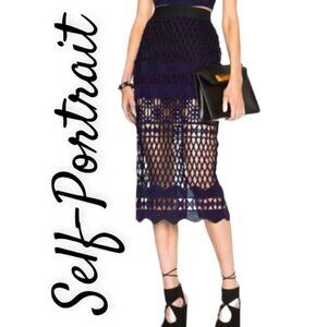 NWT Self-Portrait Cutwork Lace Pencil Skirt‎ in Deep Purple & Black, Size 0